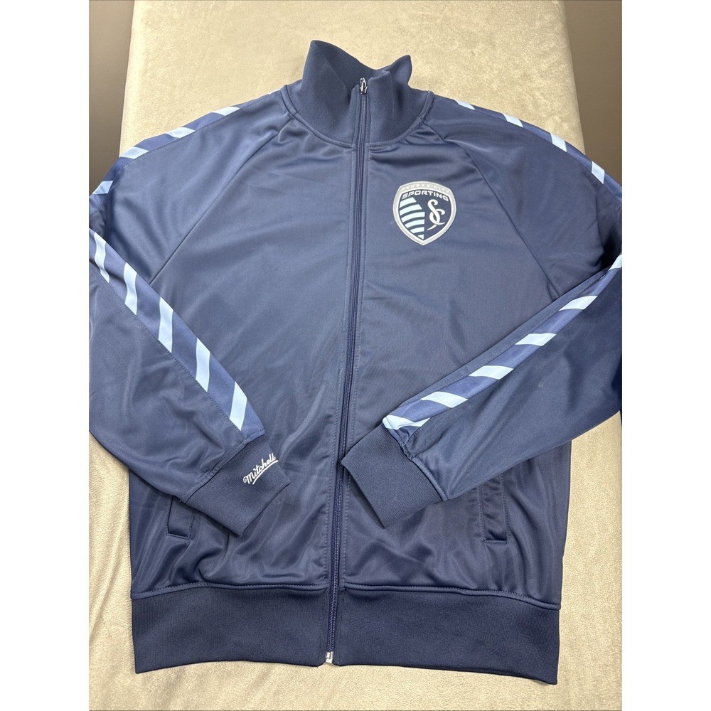 Mitchell & Ness Men Sporting KC Track Jacket MBlue Full Zip Kansas City EUC MLS